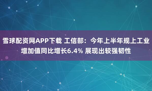 雪球配资网APP下载 工信部：今年上半年规上工业增加值同比增长6.4% 展现出较强韧性